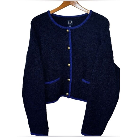 GAP Jackets & Blazers - Gap Boucle Cropped wool blend Sweater Jacket in Navy Blue. Women’s Large.